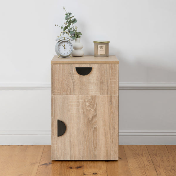 Porto Bedside Table Natural Oak Slim Half Moon Black Bedside Tables