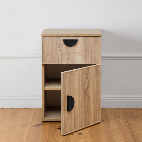 Porto Bedside Table Natural Oak Slim Half Moon Black Bedside Tables