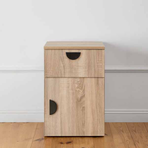 Porto Bedside Table Natural Oak Slim Half Moon Black Bedside Tables