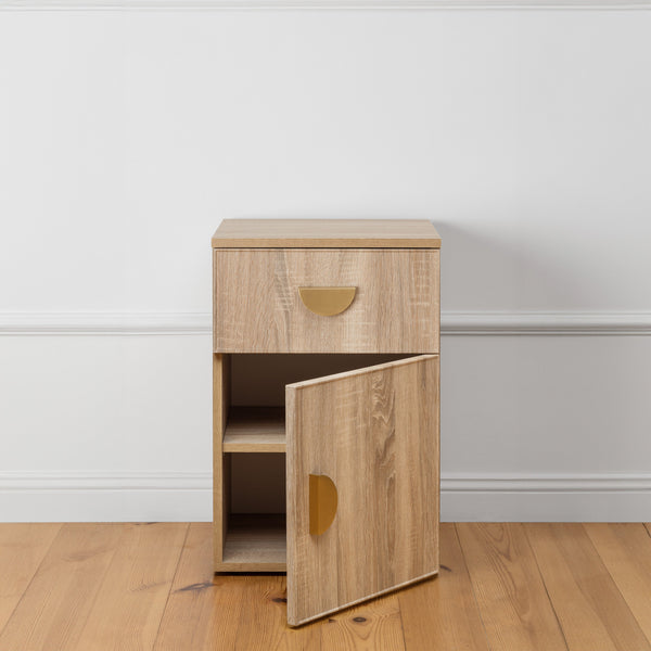 Porto Bedside Table Natural Oak Slim Half Moon Brass Bedside Tables