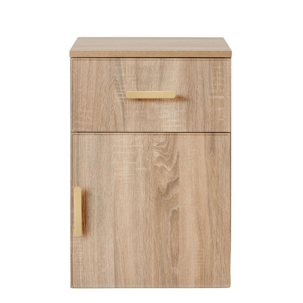 Porto Bedside Table Natural Oak Slim Oval Brass Bedside Tables