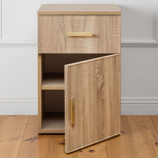 Porto Bedside Table Natural Oak Slim Oval Brass Bedside Tables