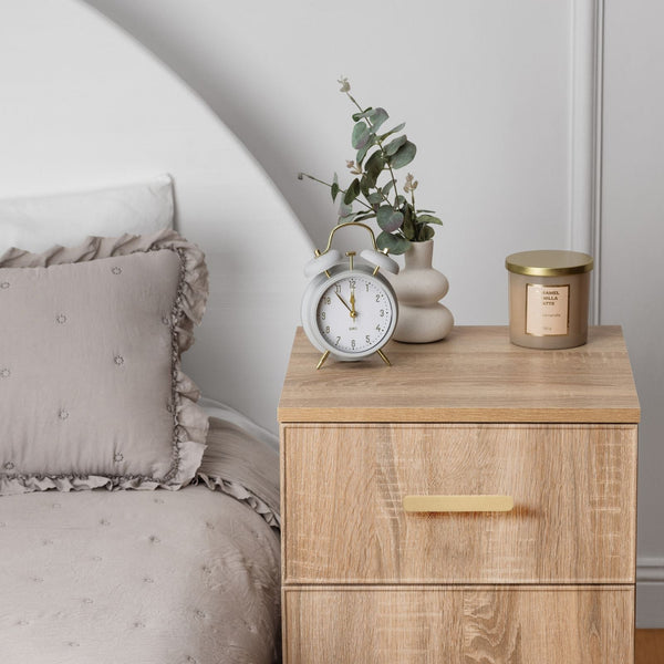 Porto Bedside Table Natural Oak Slim Oval Brass Bedside Tables