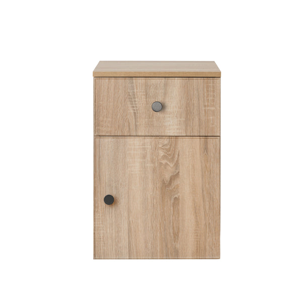 Porto Bedside Table Natural Oak Slim Round Black Bedside Tables