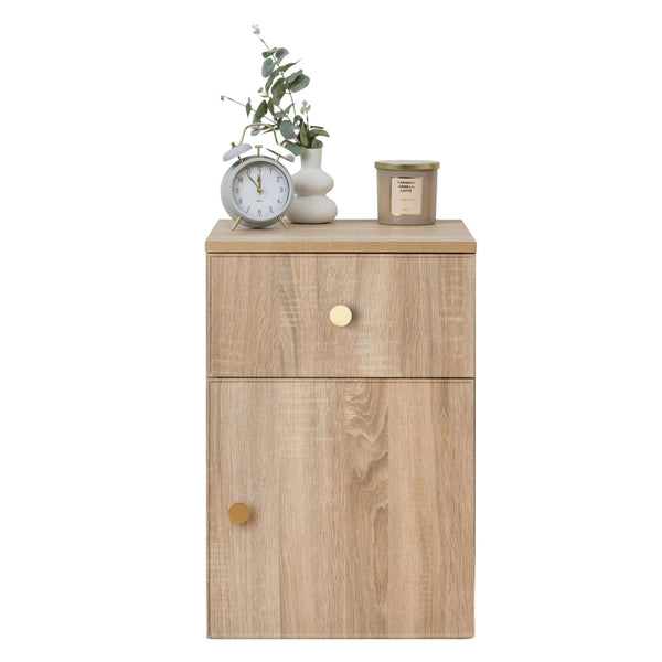 Porto Bedside Table Natural Oak Slim Round Brass Bedside Tables