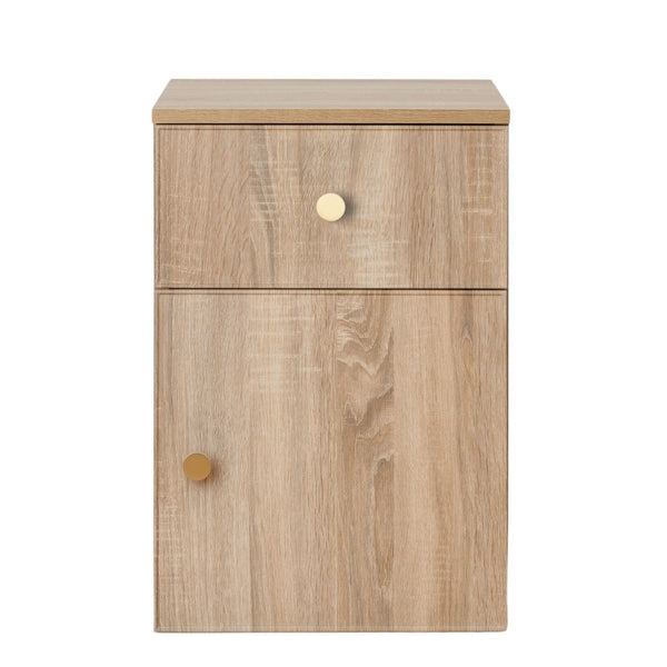 Porto Bedside Table Natural Oak Slim Round Brass Bedside Tables