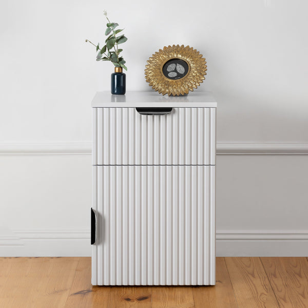 Porto Bedside Table White Fluted Pull Black Bedside Tables