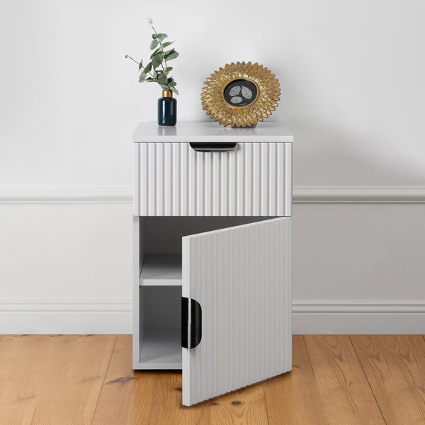 Porto Bedside Table White Fluted Pull Black Bedside Tables