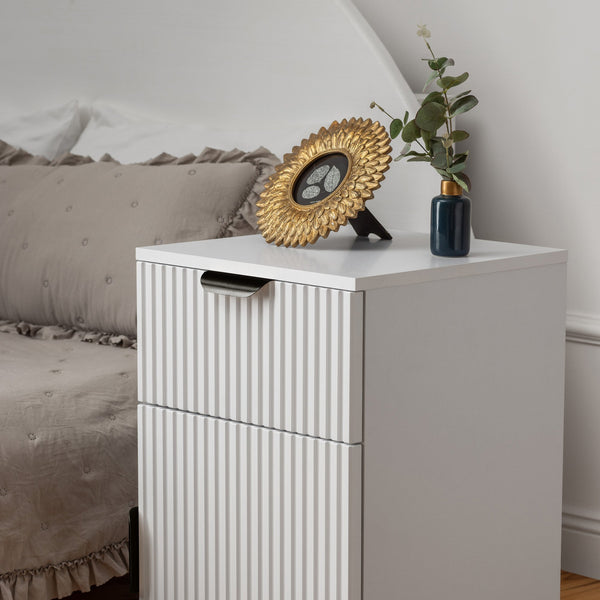 Porto Bedside Table White Fluted Pull Black Bedside Tables