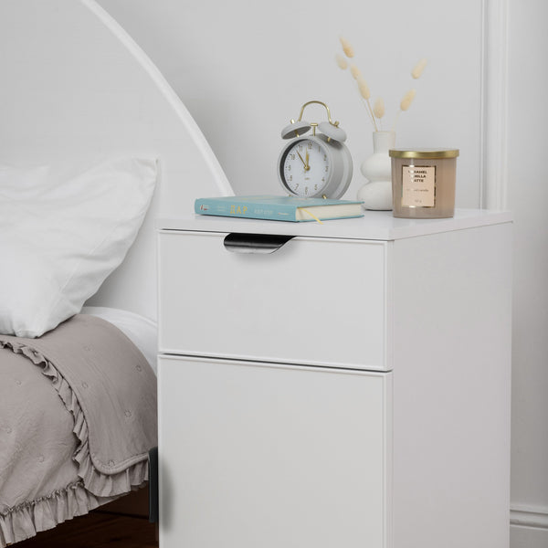 Porto Bedside Table White Slim Pull Black Bedside Tables