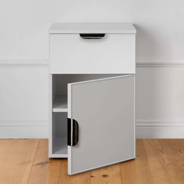Porto Bedside Table White Slim Pull Black Bedside Tables