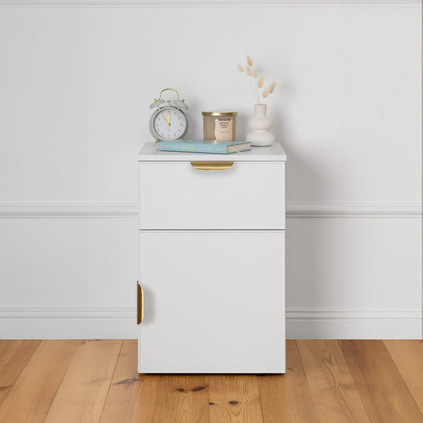 Porto Bedside Table White Slim Pull Brass Bedside Tables