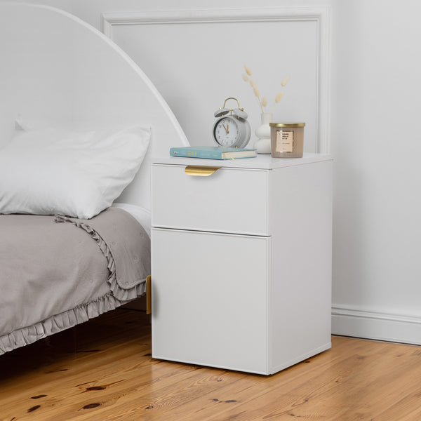 Porto Bedside Table White Slim Pull Brass Bedside Tables