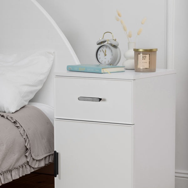 Porto Bedside Table White Slim Oval Black Bedside Tables