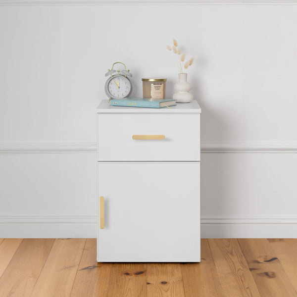 Porto Bedside Table White Slim Oval Brass Bedside Tables