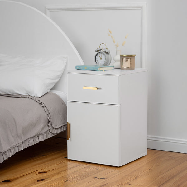 Porto Bedside Table White Slim Oval Brass Bedside Tables