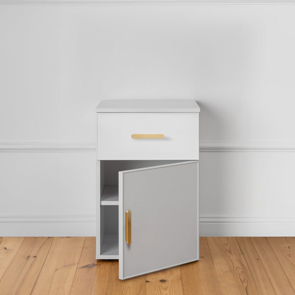 Porto Bedside Table White Slim Oval Brass Bedside Tables