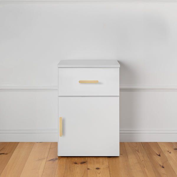 Porto Bedside Table White Slim Oval Brass Bedside Tables