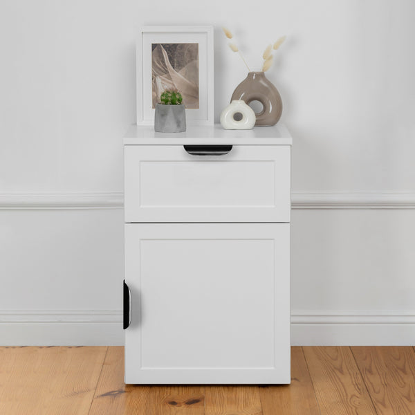 Porto Bedside Table White Hamptons Pull Black Bedside Tables