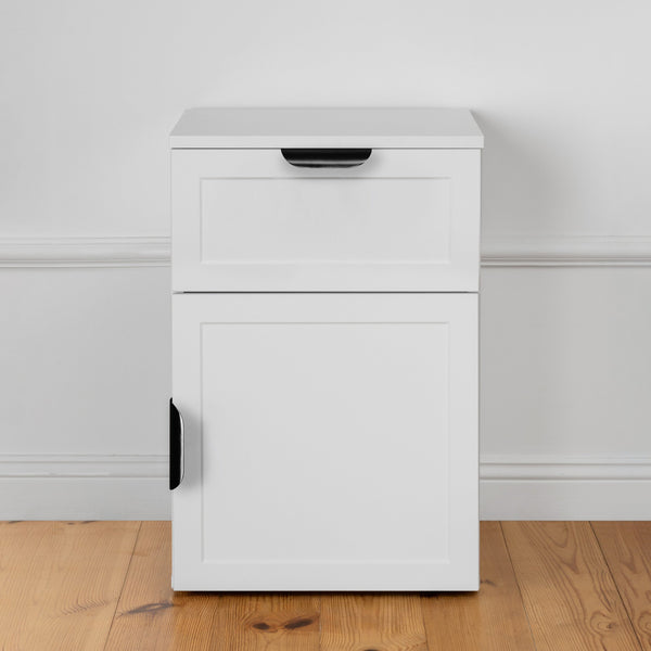 Porto Bedside Table White Hamptons Pull Black Bedside Tables