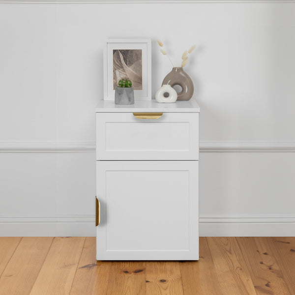 Porto Bedside Table White Hamptons Pull Brass Bedside Tables