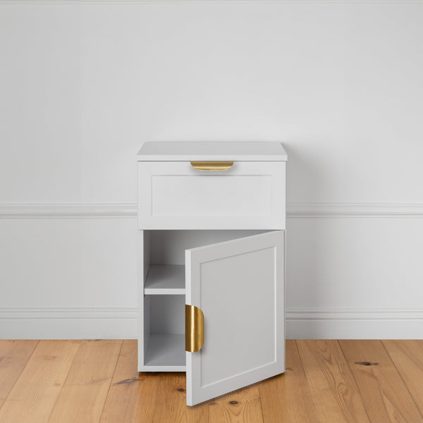 Porto Bedside Table White Hamptons Pull Brass Bedside Tables