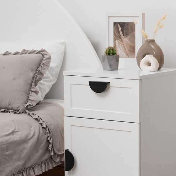 Porto Bedside Table White Hamptons Half Moon Black Bedside Tables