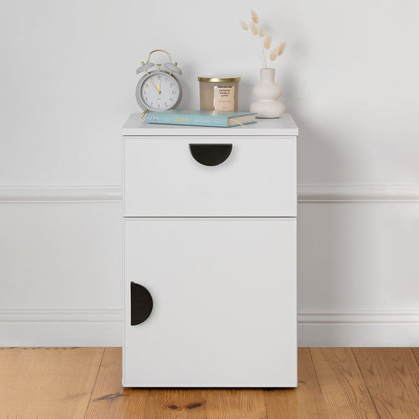 Porto Bedside Table White Slim Half Moon Black Bedside Tables