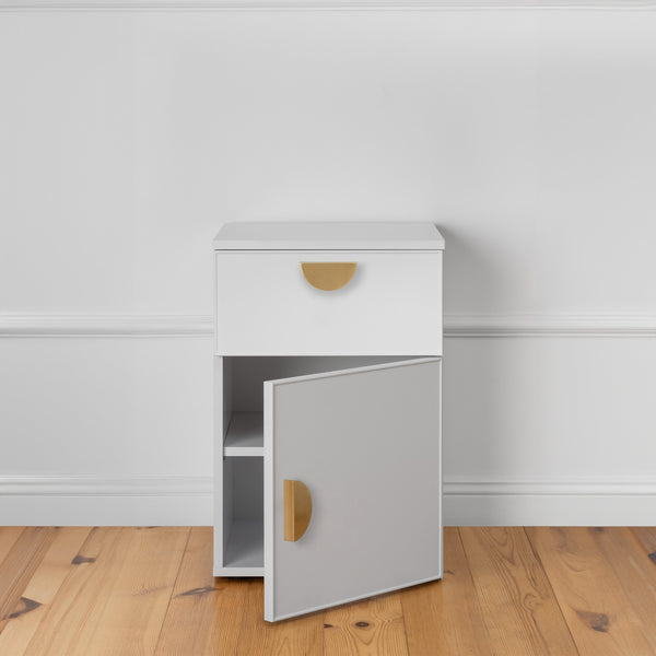 Porto Bedside Table White Slim Half Moon Brass Bedside Tables
