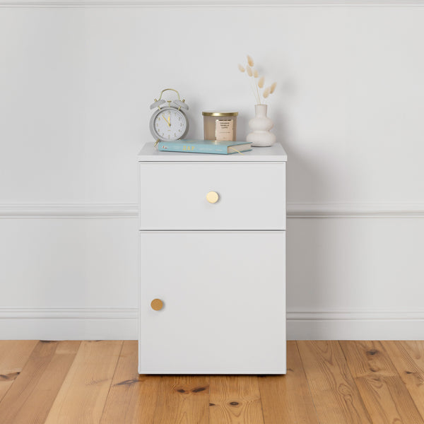 Porto Bedside Table White Slim Round Brass Bedside Tables