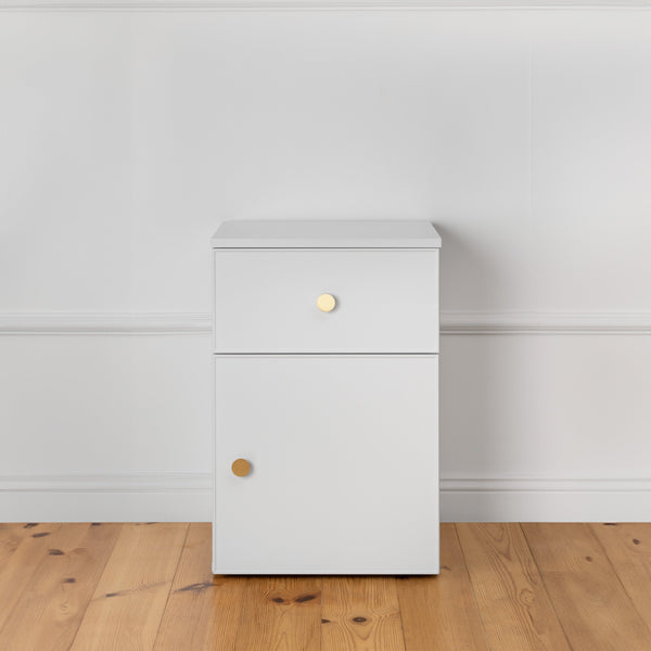 Porto Bedside Table White Slim Round Brass Bedside Tables