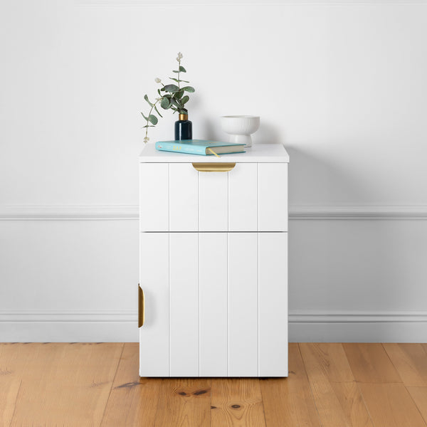 Porto Bedside Table White Vj Panel Pull Brass Bedside Tables