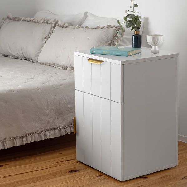 Porto Bedside Table White Vj Panel Pull Brass Bedside Tables