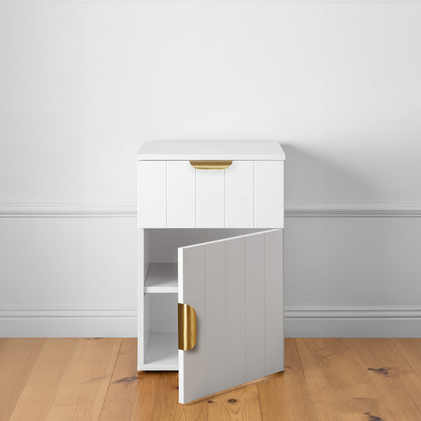 Porto Bedside Table White Vj Panel Pull Brass Bedside Tables