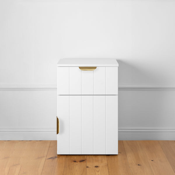 Porto Bedside Table White Vj Panel Pull Brass Bedside Tables