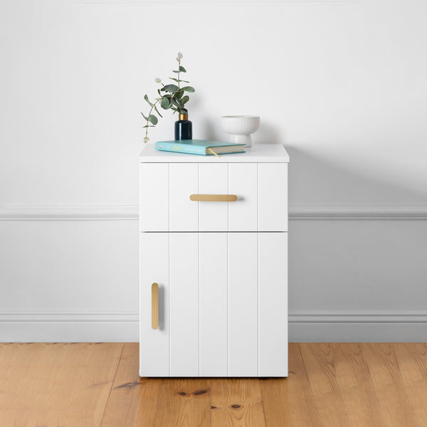 Porto Bedside Table White Vj Panel Oval Brass Bedside Tables