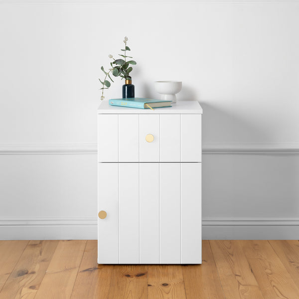 Porto Bedside Table White Vj Panel Round Brass Bedside Tables