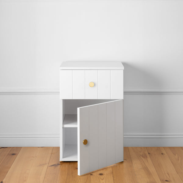 Porto Bedside Table White Vj Panel Round Brass Bedside Tables