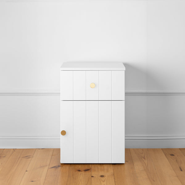 Porto Bedside Table White Vj Panel Round Brass Bedside Tables