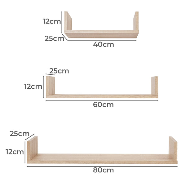 Oslo Three Piece Shelf Kit (Oak) Wall Shelves