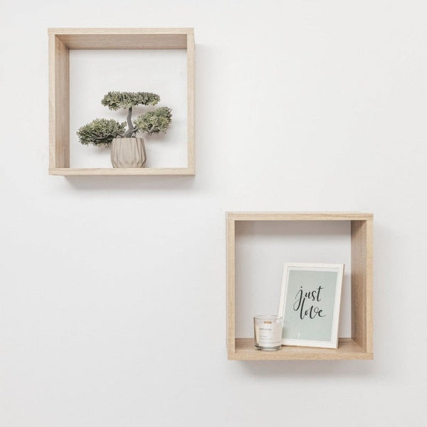 Bergen Cube Twin Pack (Oak) Hanging Shelves