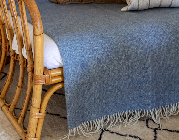 Hampton Throw Merino Wool Blend Blue Throws & Afghans