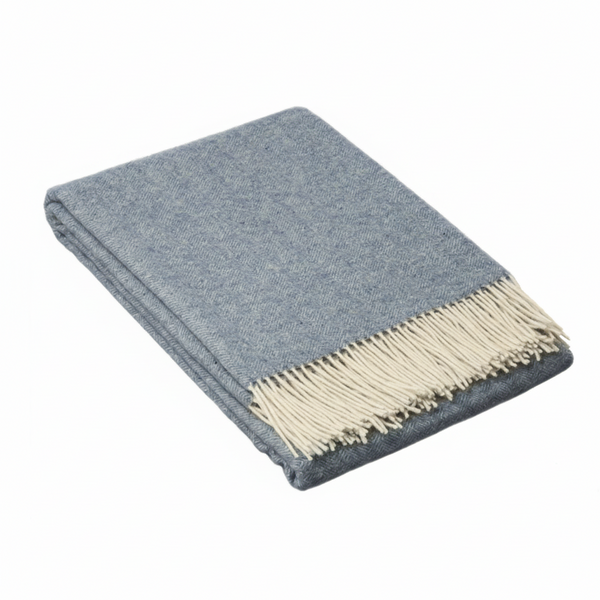 Hampton Throw Merino Wool Blend Blue Throws & Afghans