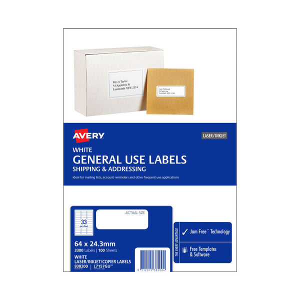 Avery Gen Label L7157gu 33Up Bx100 Address & Shipping Labels