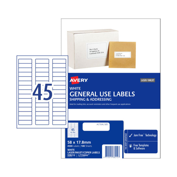 Avery Gen Label L7516gu 45Up Pack Of 100 Address & Shipping Labels