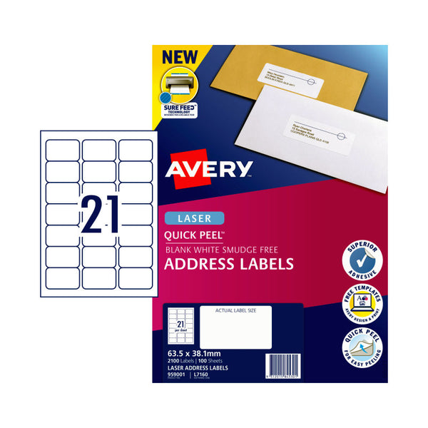 Avery Laser Label Qp L7160 21Up Pack Of 100 Address & Shipping Labels