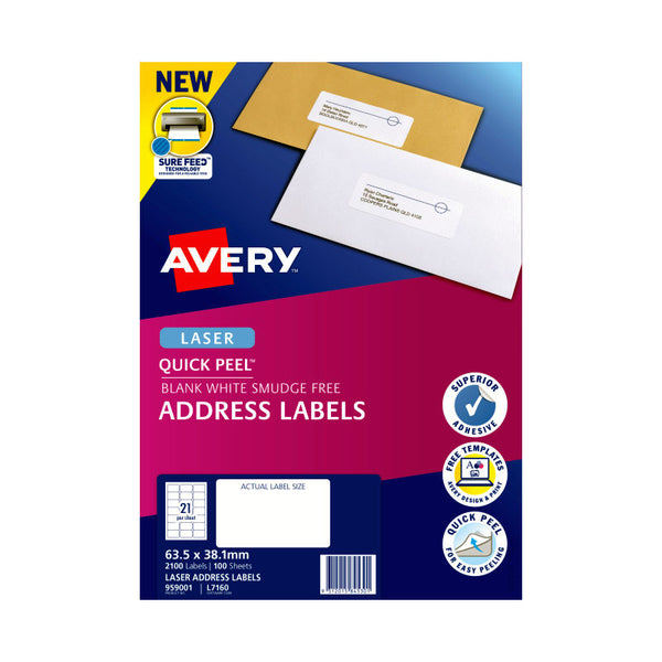 Avery Laser Label Qp L7160 21Up Pack Of 100 Address & Shipping Labels
