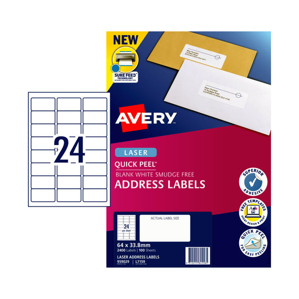 Avery Laser Label Qp L7159 24Up Pack Of 100 Address & Shipping Labels