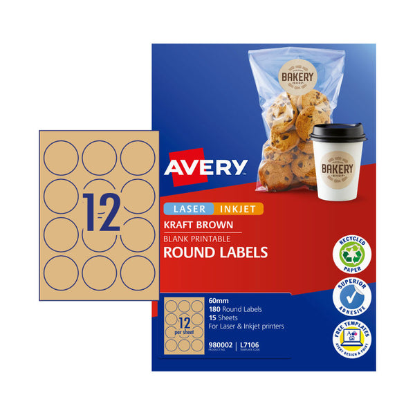 Avery Label Rd Brn 60Mm 12Up Pack Of 15 Address & Shipping Labels