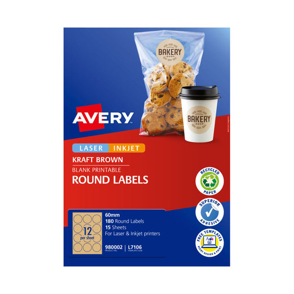 Avery Label Rd Brn 60Mm 12Up Pack Of 15 Address & Shipping Labels